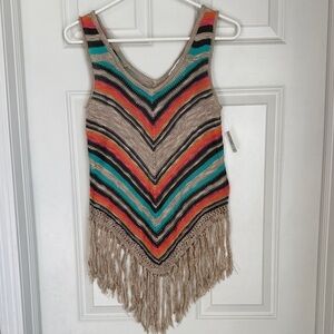 Multicolor Striped Fringe Knit Tank Top